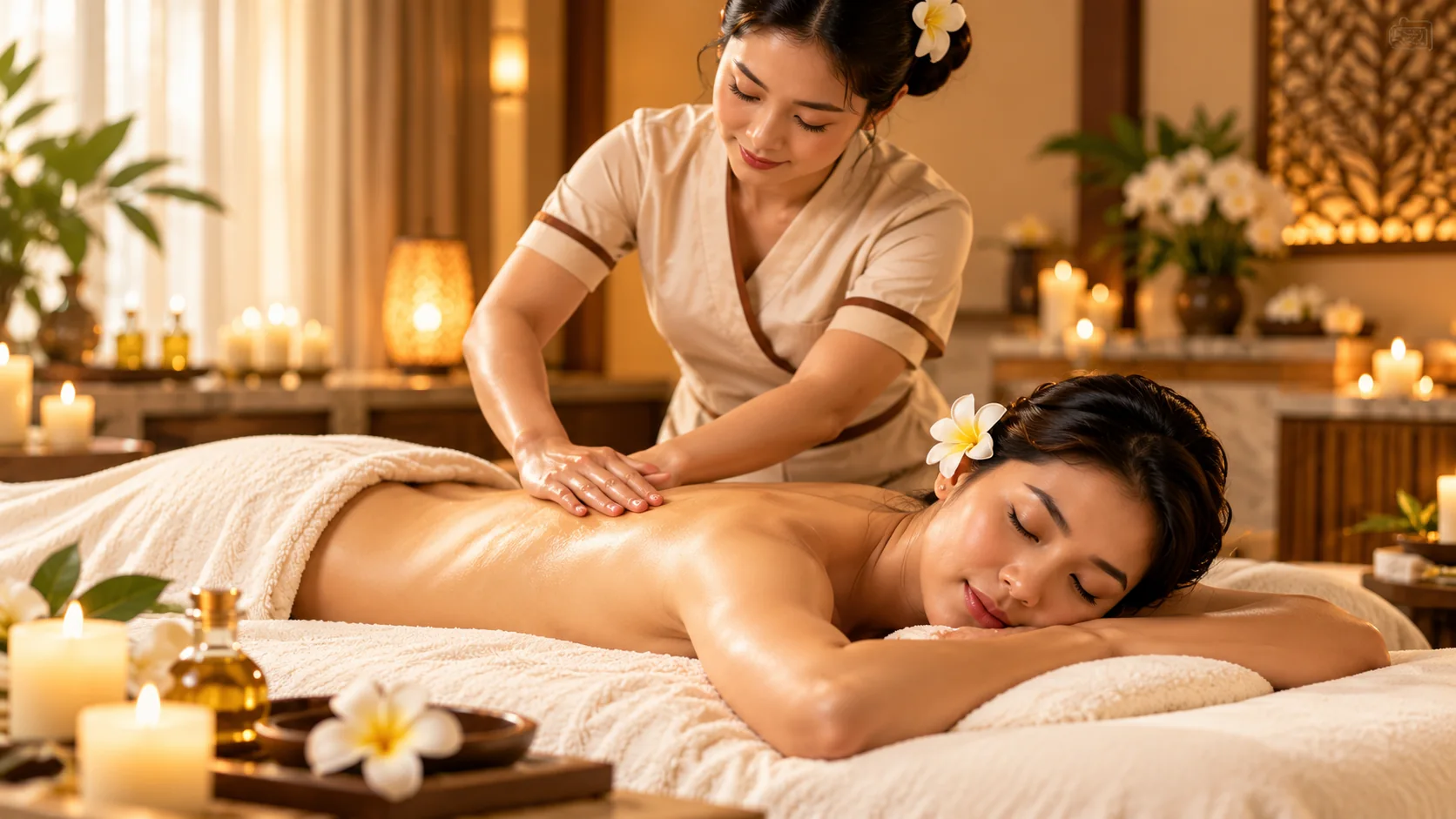 Relaxing professional back massage in a warm spa-inspired setting